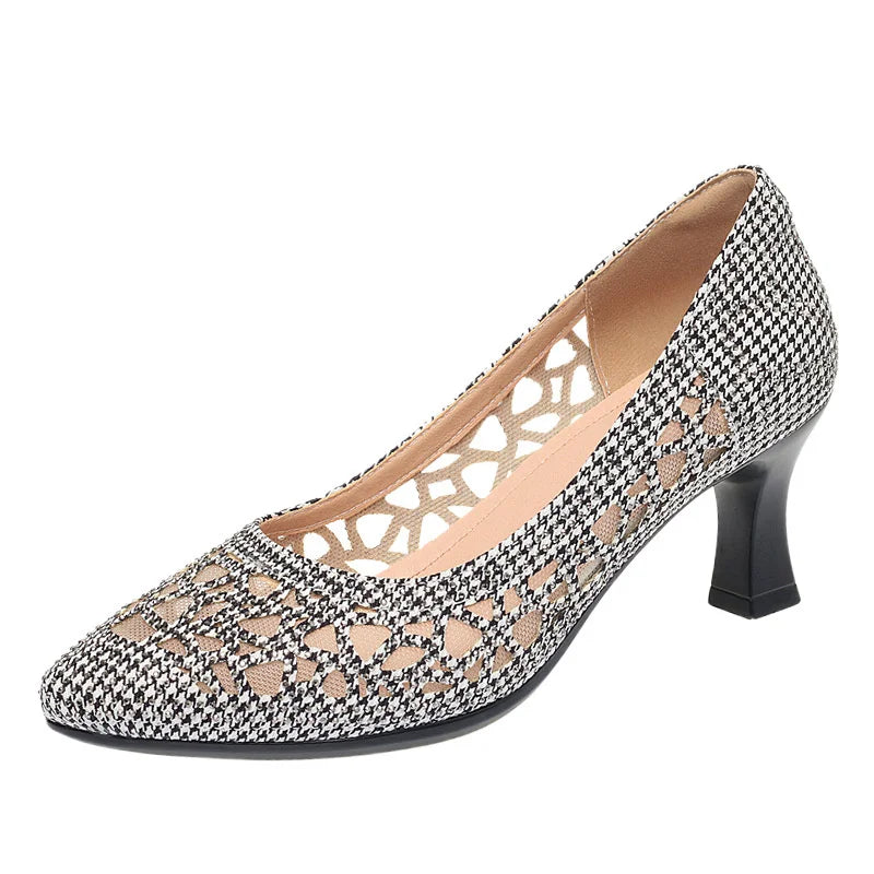 Summer Single Shoes Mesh Breathable Versatile Heels Women's Zpaxo