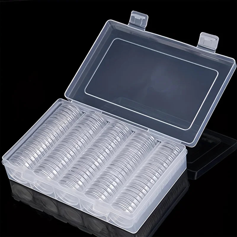 Box Coin Capsules Plastic Storage Organiser Collection Supplies Round