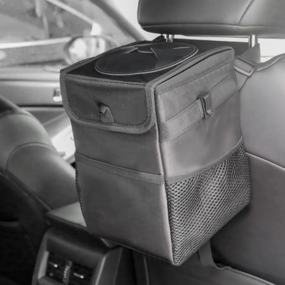 Leak-proof Car Trash Can Lid Storage Pockets Waterproof Hanging Zpaxo