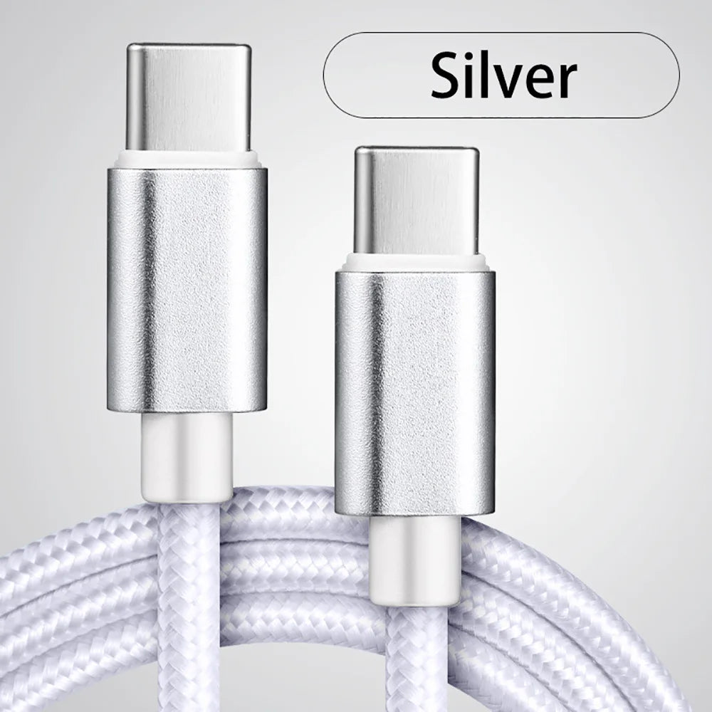 5A Fast Charging USB-C to C Nylon Cable 1m/2m/3m | 100W PD USB-C Charging Cable Zpaxo White 1m