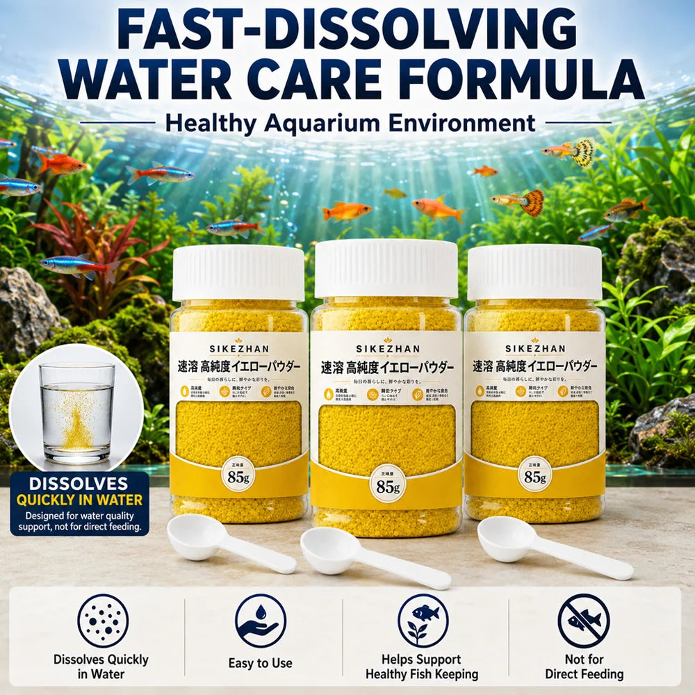 230g Quick Dissolve Yellow Aquarium Powder Granules for Fish Tank Water Care Maintenance Includes Convenient Measuring Spoon Zpaxo