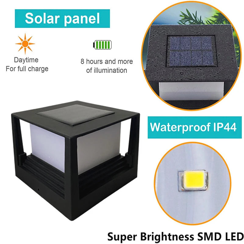Solar Square Post Light Double Fence Lamp Waterproof Outdoor Street Zpaxo