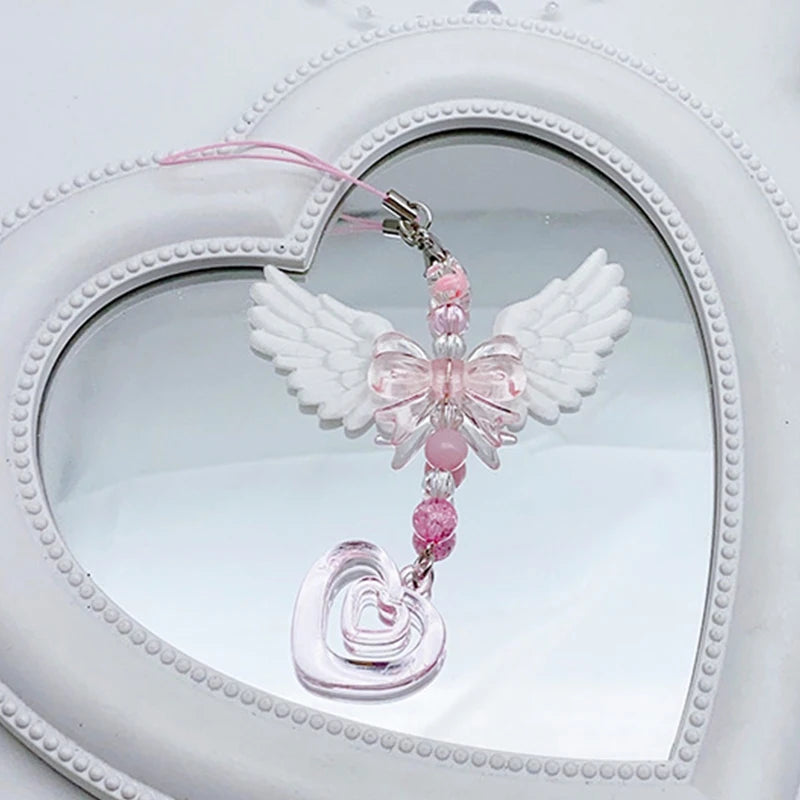 Sweet Wings Bow Heart Mobile Strap Phone Pendant Chain Girls Women