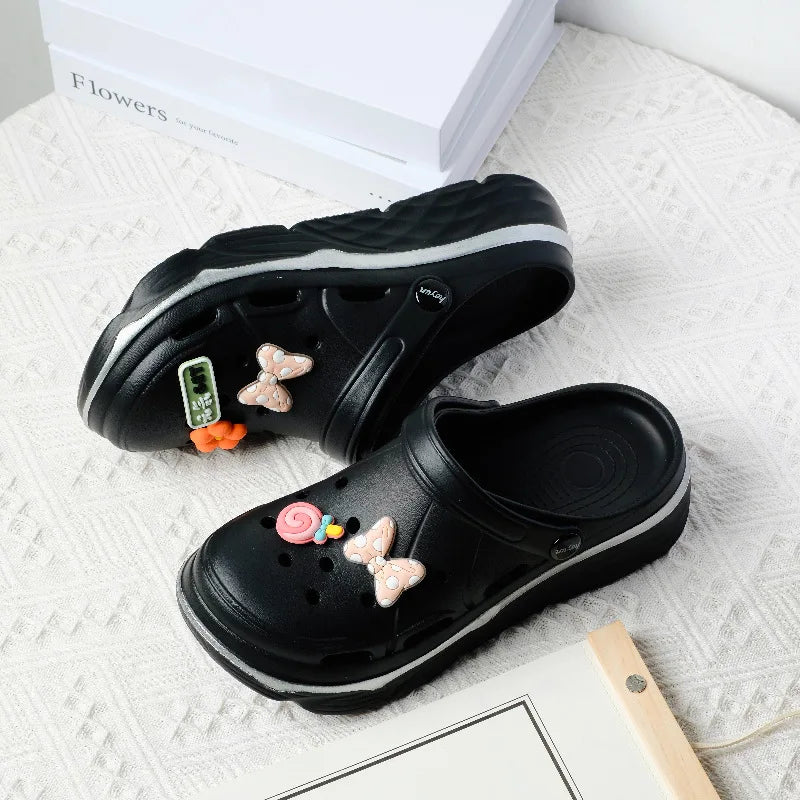 Women's Clog Shoes Breathable Heightening Dad Beach Wear EVA Material Zpaxo black 35-36