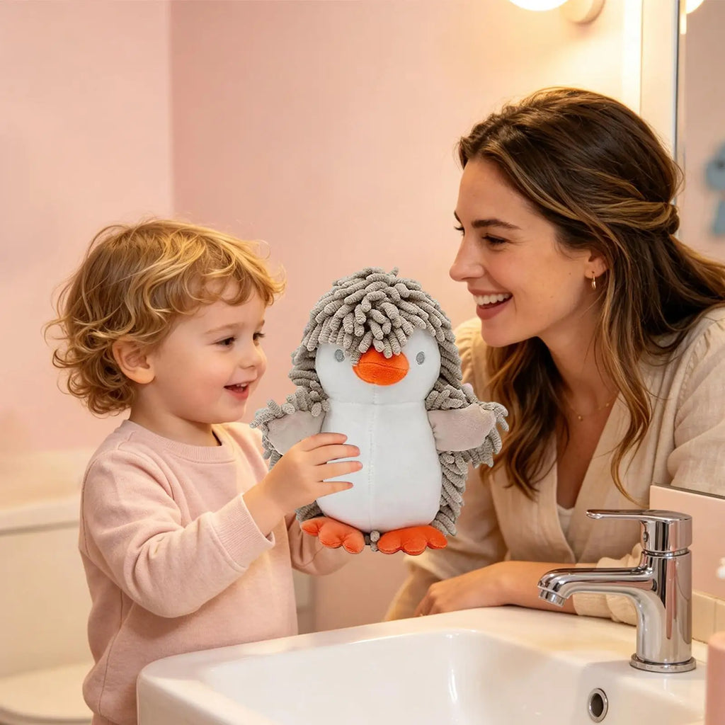 Chenille Hand Towel Cartoon Penguin Fuzzy Soft Absorbent Ball Office