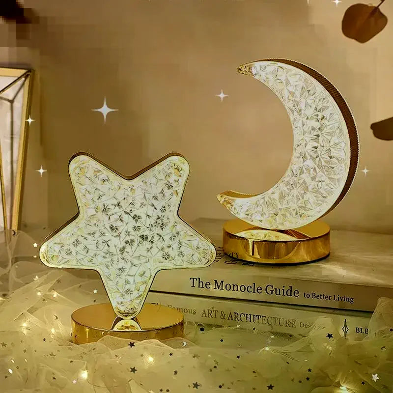 1Pcs USB Bedside LED Ambient Table 3D Moon Lamp Touch Control 3D Crystal Star Flower Night Light Girls Room Home Decor Zpaxo