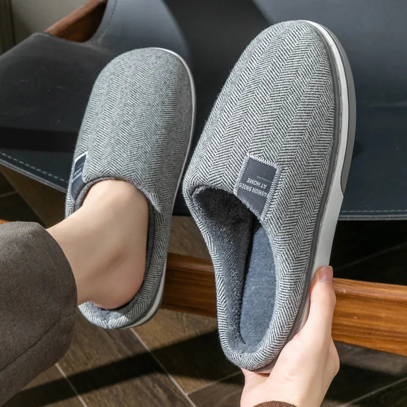 Winter Warm Men Fur Slippers House Non Slip Soft Shoes Comfort Flat