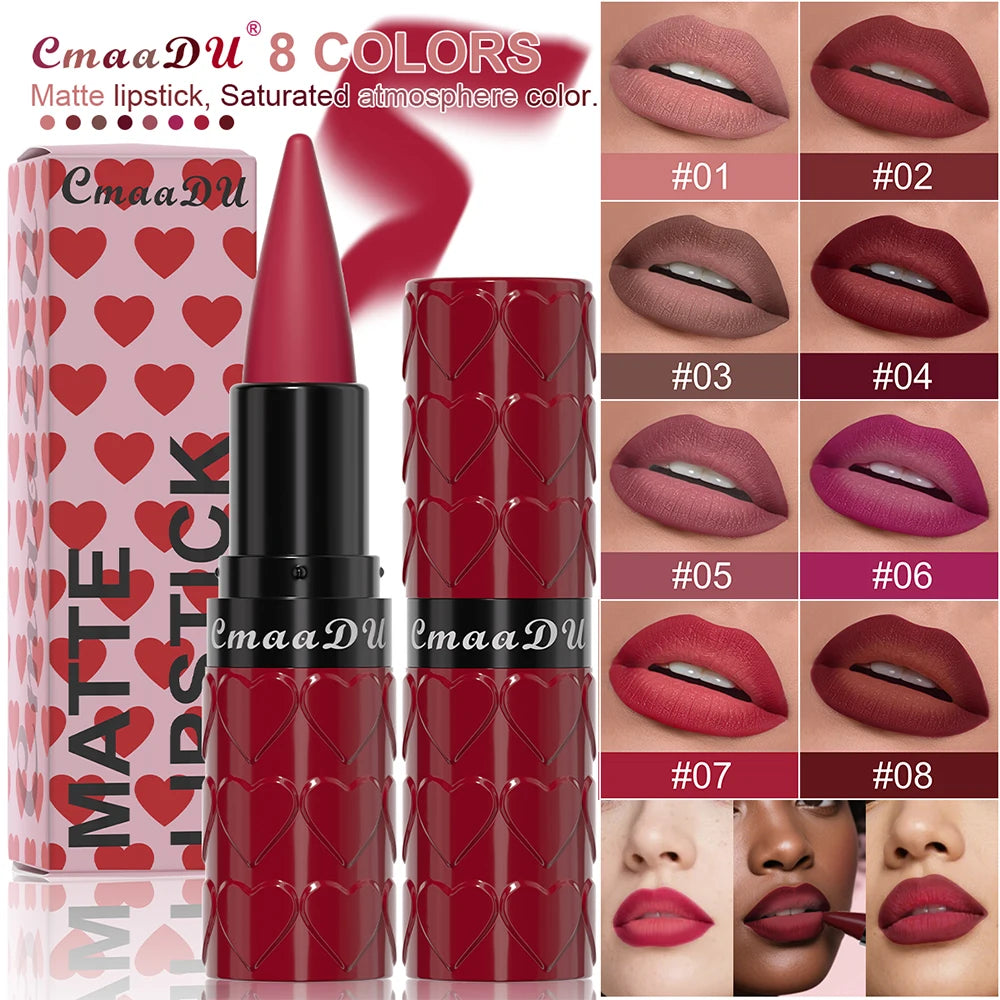 8 Colors of Velvet Matte Lipstick Pen Waterproof Long-lasting Easy-to-Apply Tapered Pointed Rotating Moisturize Lip Gloss Makeup Zpaxo