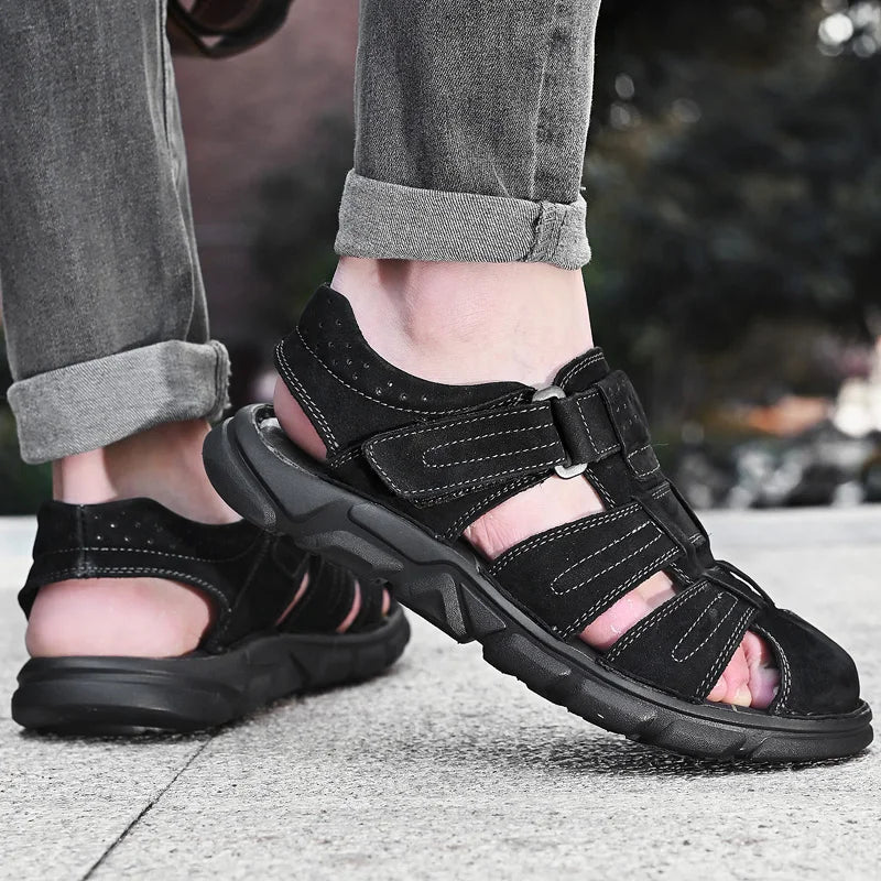 Summer Men Sandals Leather Mens Casual Shoes Outdoor Beach Roman Zpaxo