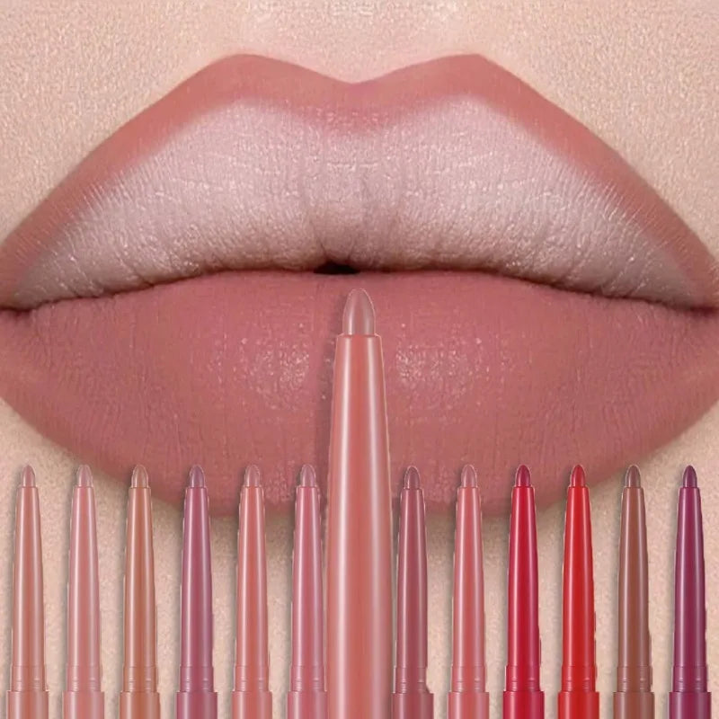 12 Colors Lip Liner Lipstick Pen Long-Lasting Waterproof Sweatproof Lip Contouring Pen Matte Velvet Non-fading Color Lips Makeup Zpaxo