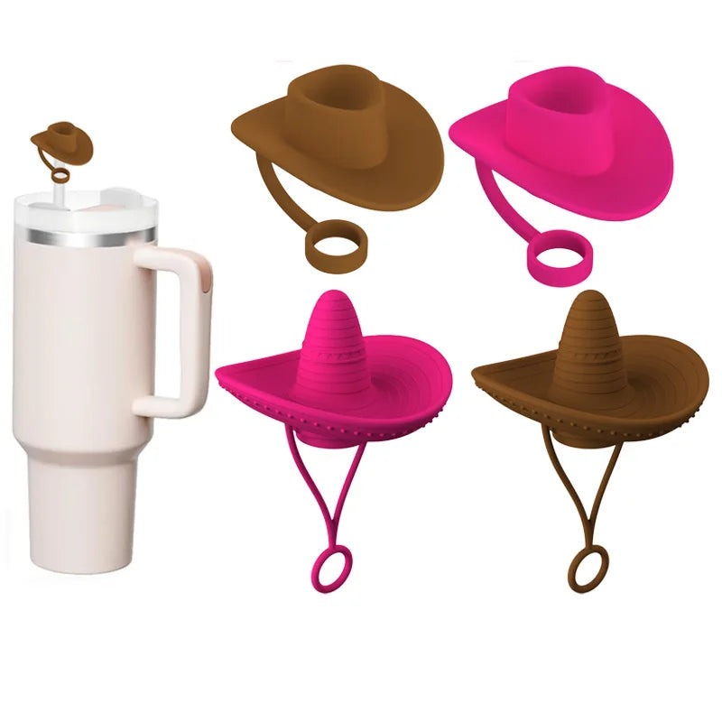 4-Pack Cowboy Hat Silicone Straw Caps for Stanley 40 oz Cup