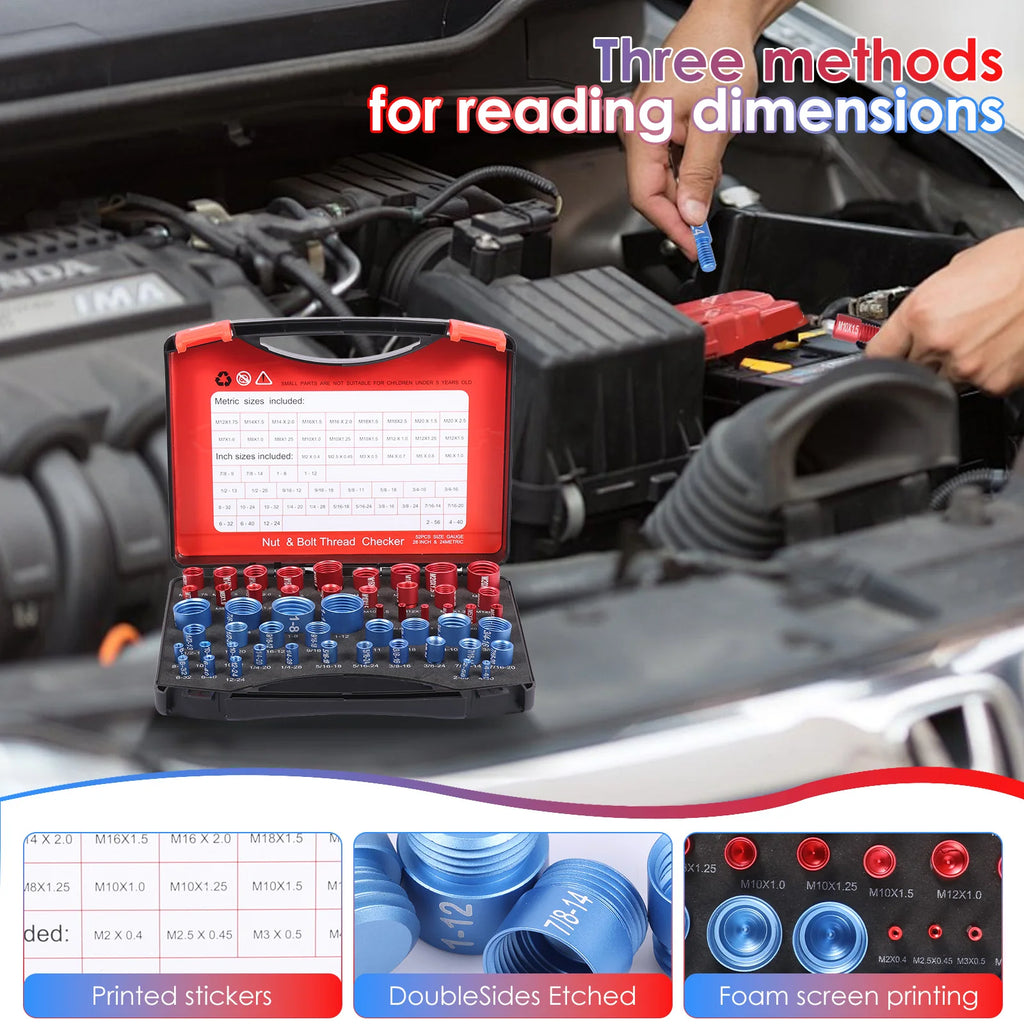 Thread Checker Metric & Imperial & US Nut and Bolt Thread Checker 28 Inch & 24 Metric Thread Gauge Bolt Size Finder for Nut Bolt Zpaxo