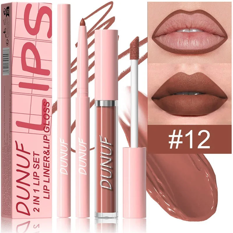 12 Color Matte Lip Liner Pencil Lip Gloss Set Waterproof Lipliner Pen Red Brown High Pigmented Lip Glaze Lips Cosmetics Makeup Zpaxo 12