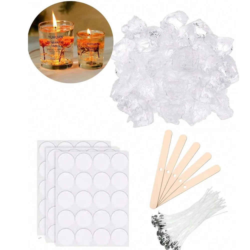 500g Transparent Jelly Gel Wax DIY Candle Making Kit + Wicks Candle Making Kit Zpaxo