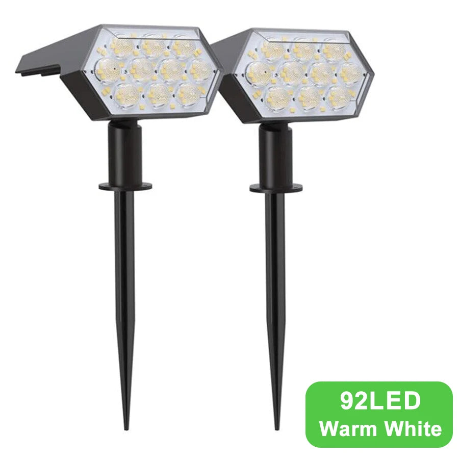 1-2PCS 92LED Solar Floodlight Outdoor IP65 Waterproof Warm White Solar Spot Lights Landscape Wall Lamp for Garden Fence Pathway Zpaxo 92 LED-2PCS Warm