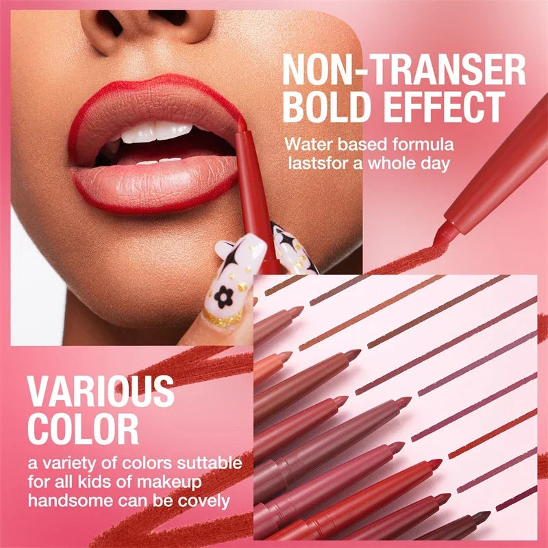 12 Colors Waterproof Lip Liner Pencil Matte Red Brown Plumping Lip Stain Long-Lasting Smooth Perfect Outline & Filling Lips Zpaxo