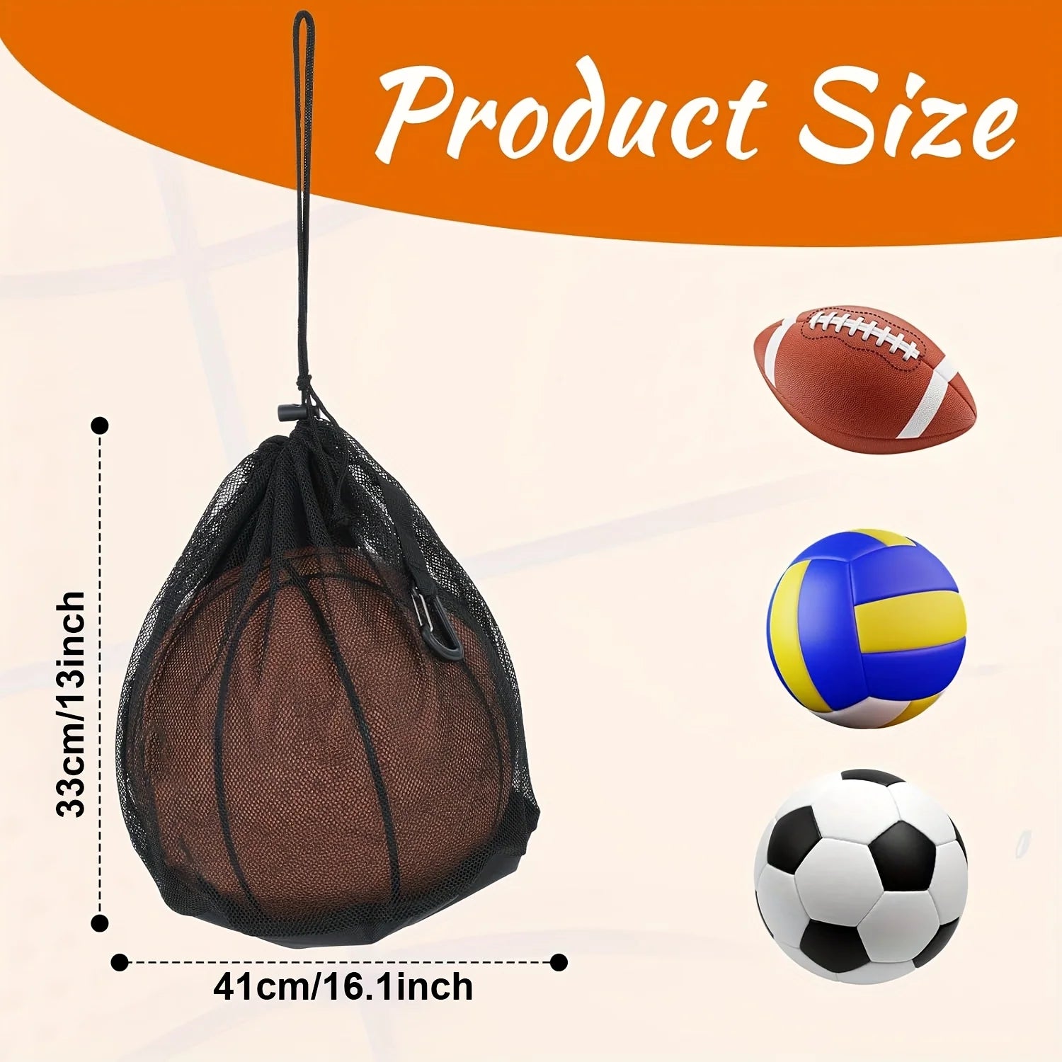 Portable Basketball Mesh Bag Multi-purpose Drawstring Sports Foldable