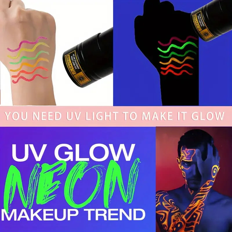 6pcs Glow UV Reactive Glow in the Dark Face and Body Paint Set, Neon Liquid Eyeliner, Mixing Color for Masquerade,Music Festival Zpaxo