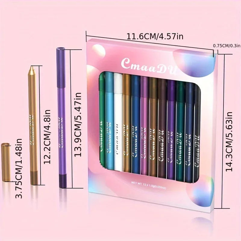 12Pcs/Set of Waterproof Eyeliner Pens Includes Eyeshadow Durable and Easy to Color Highlighter with Shimmering Effects Zpaxo