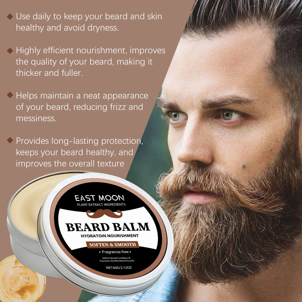 East Moon Coconut Oil Men's Beard Care Wax Moisturize Smooth Dashing Nourish Mustaches Natural Styling Soften Beard Growth Balm Zpaxo