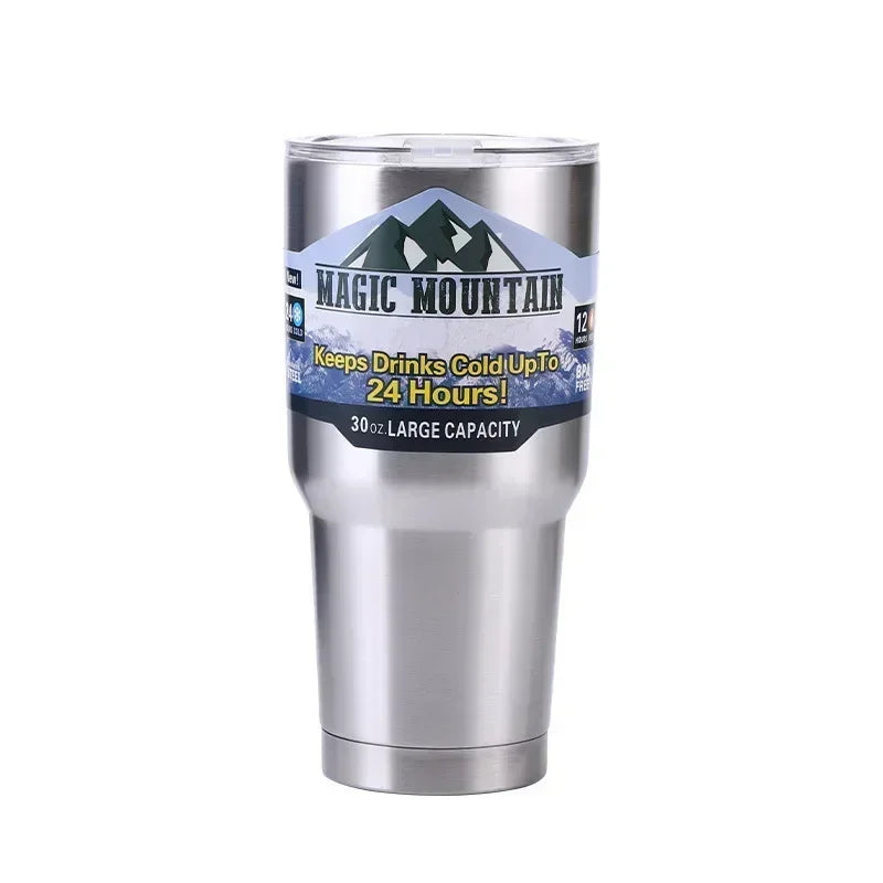 Magic Stainless Steel Freeze Thermos Cup with Straw Ice Coffee Drink Vacuum Insulated Bottle Car Travel Outdoor Mountain Cup Zpaxo 30 OZ 900ml