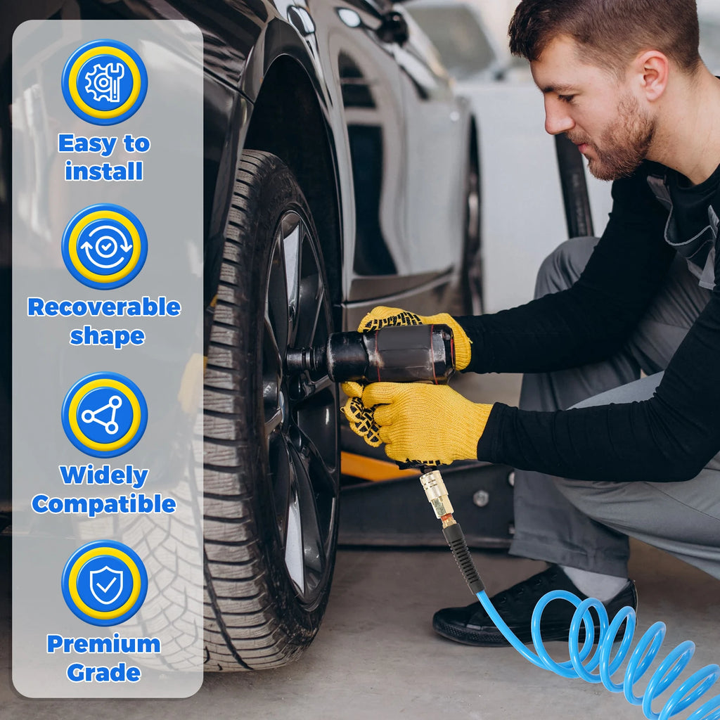 25FT Air Compressor Hoses with Coupler and I/M Plug Sturdy Flexible PU Recoil Air Hose Reliable Anti Kink Tool Accessory 300 PSI Zpaxo