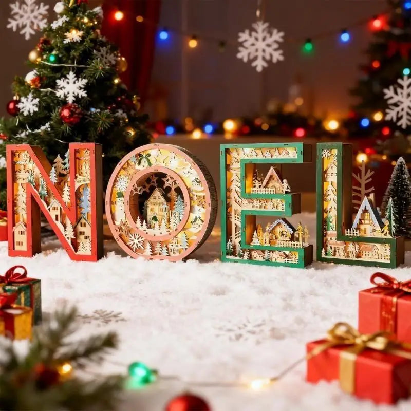 Handmade Wooden Letter Nightlight Decoration Hollowed Table LED Light