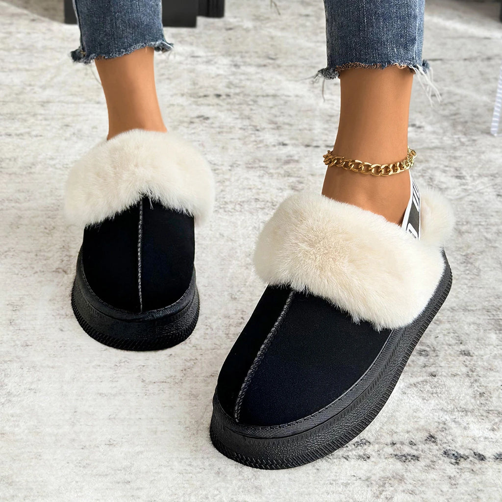 Women Cotton Slippers 2025 New Platform Slides Women Thickened Fluff Lined Flat Shoes Women Winter Thick Bottom Half Slippers Zpaxo
