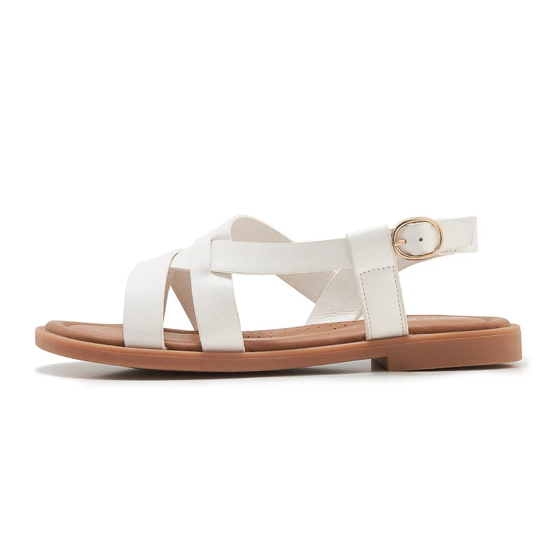 Womens Summer White Leather Crisscross Strap Flat Sandals Adjustable Zpaxo K9001-19 White 38 China Mainland