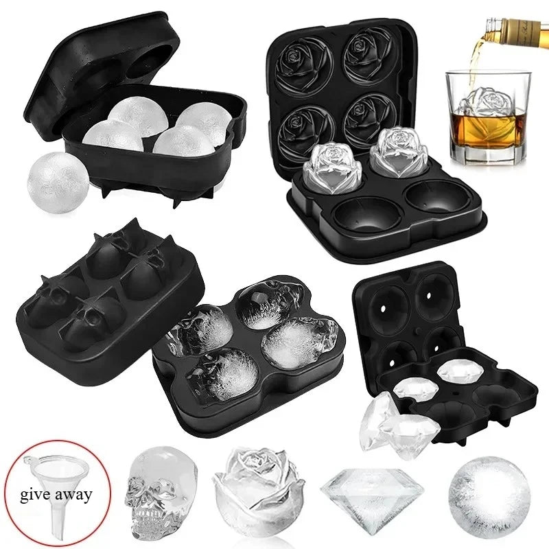 Ice Cube Mold Silicone Tray DIY Ice Ball Rose Diamond Skull Ice Maker Creative Drinking Cooking Tools Gadget Silicone Ice Mold Zpaxo
