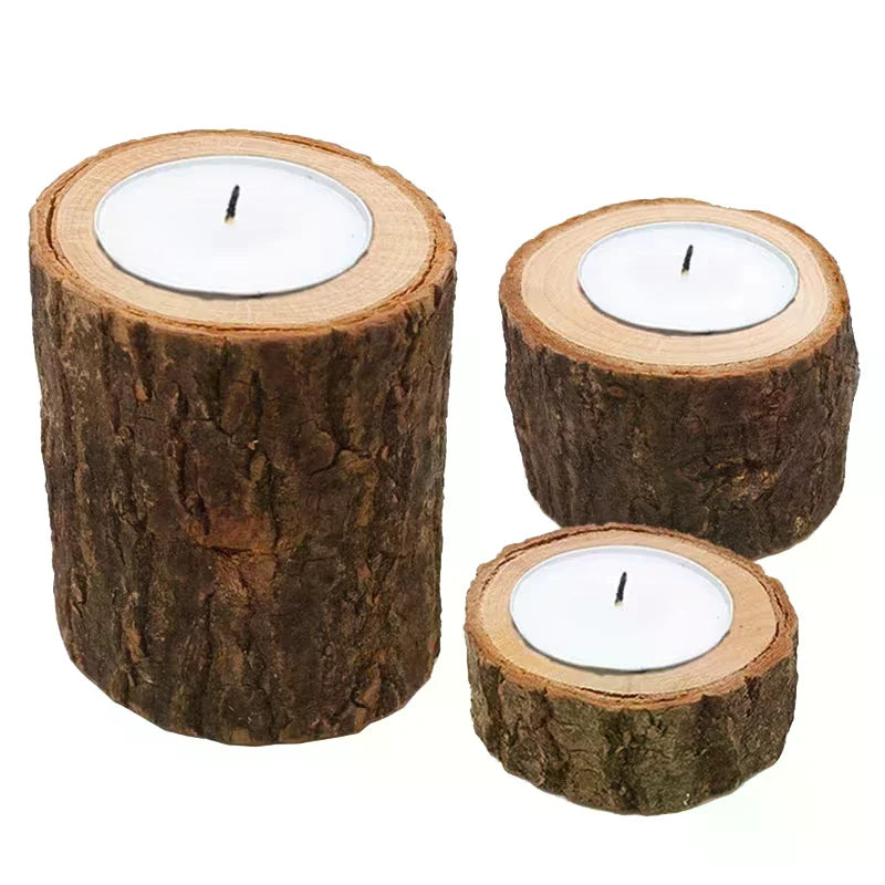 3pcs Nordic Style Wooden Candlestick Base For Bedroom, Room Candle Decoration, Home Use, Tree Stump Candlestick Ornament Zpaxo