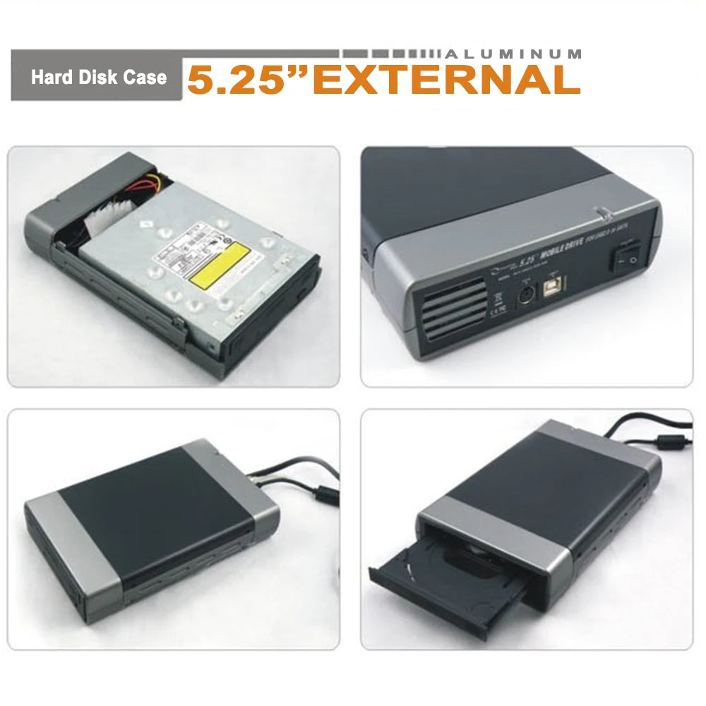 5.25inch External Hard Drive Enclosure USB3.0/2.0 To SATA Hard Disk Box Support DVD External Hard Drive Case 16 Speed Recording Zpaxo