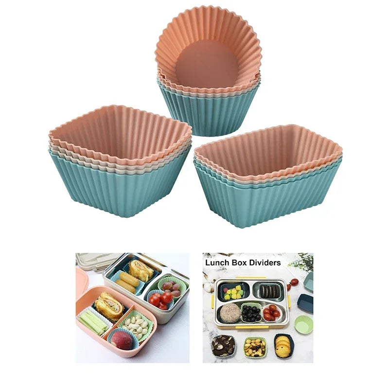 12pcs Reusable Silicone Cupcake Baking Cups Non-Stick Muffin Liners Molds Sets Bento Lunch Box Dividers Pastry Cake Molds Zpaxo