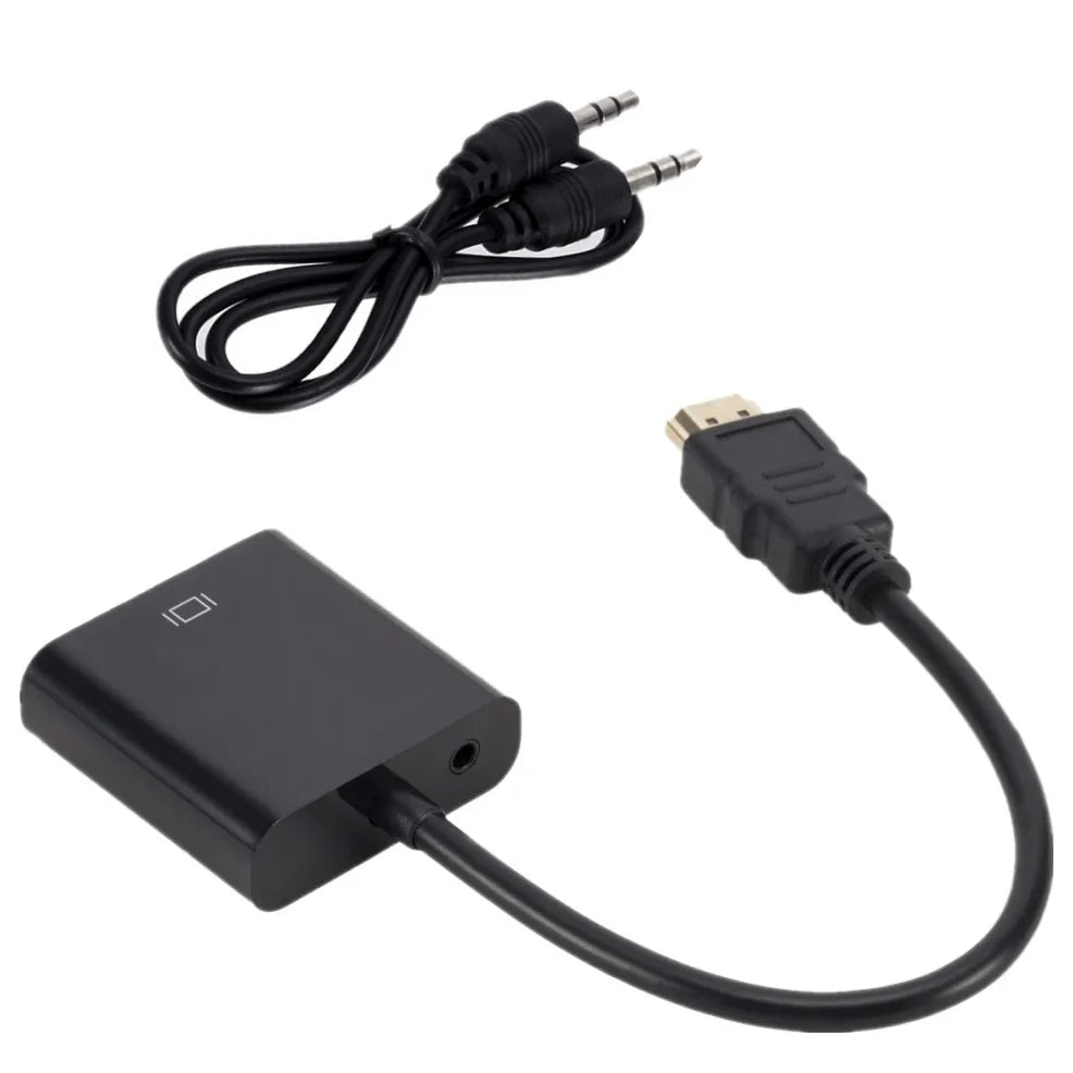 1080P HDTV To VGA Cable Converter With Audio Power Supply HDTV Male To VGA Female Converter Adapter For Tablet Projector PC TV Zpaxo Black With Audio