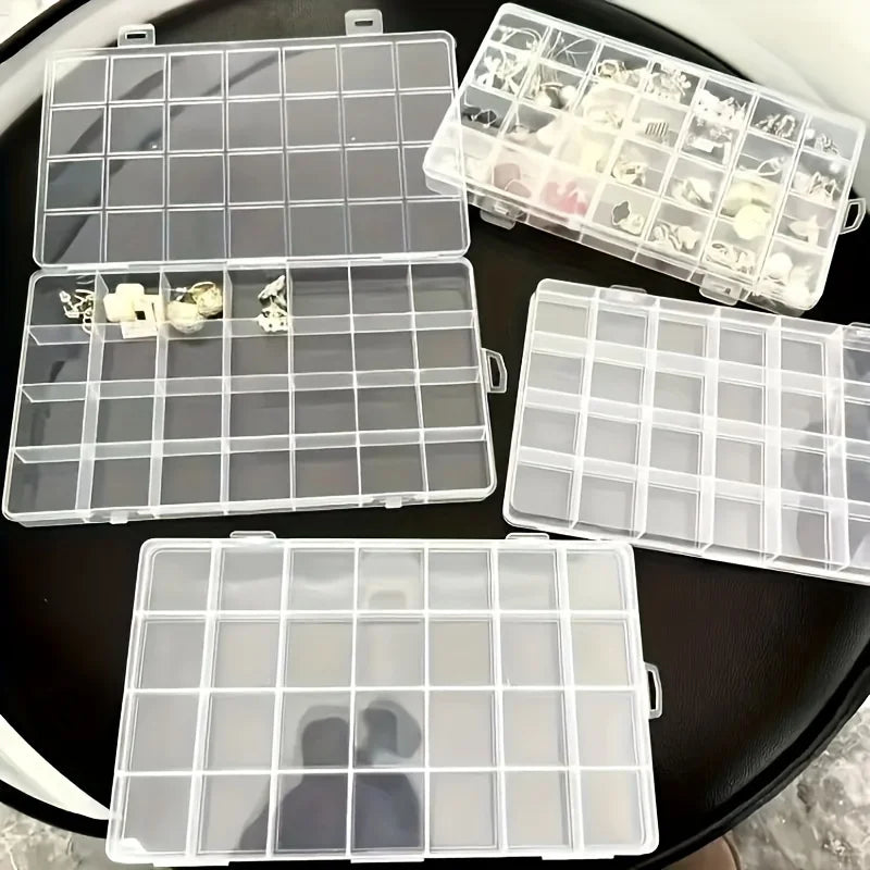 24-Grid Transparent Plastic Storage Box Lid Durable Multi-compartment
