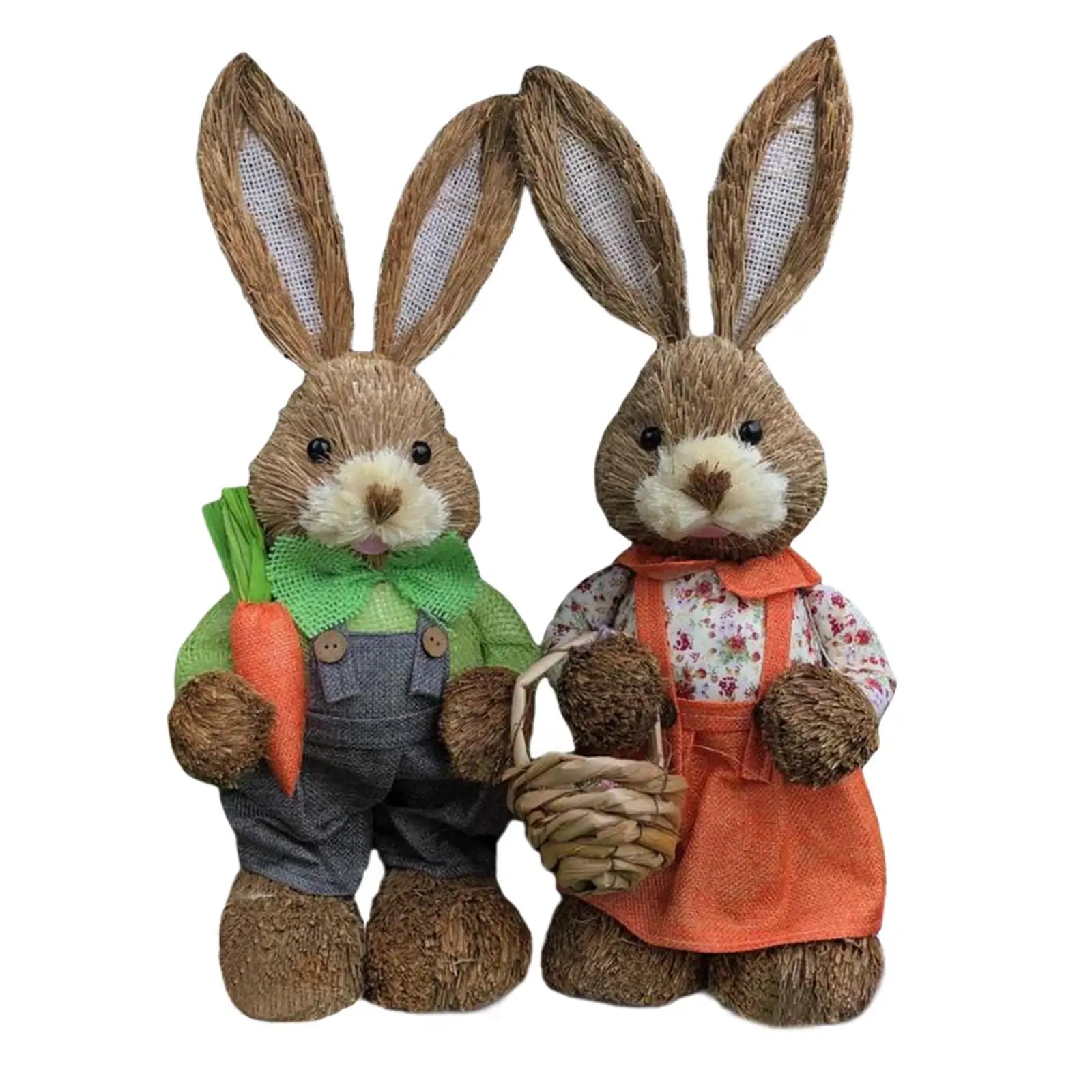 Cartoon 2Pcs Straw Easter Bunny Handmade 35cm Ornaments for Desktop, Windows, Shelves, Bedrooms Lovely Appearance Lifelike Zpaxo Style B
