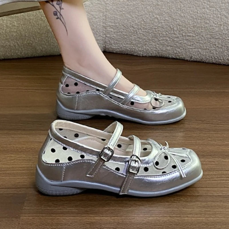 2026 Summer Women's Bow Embellishment Wave Point Comfortable Single Zpaxo Silver 40