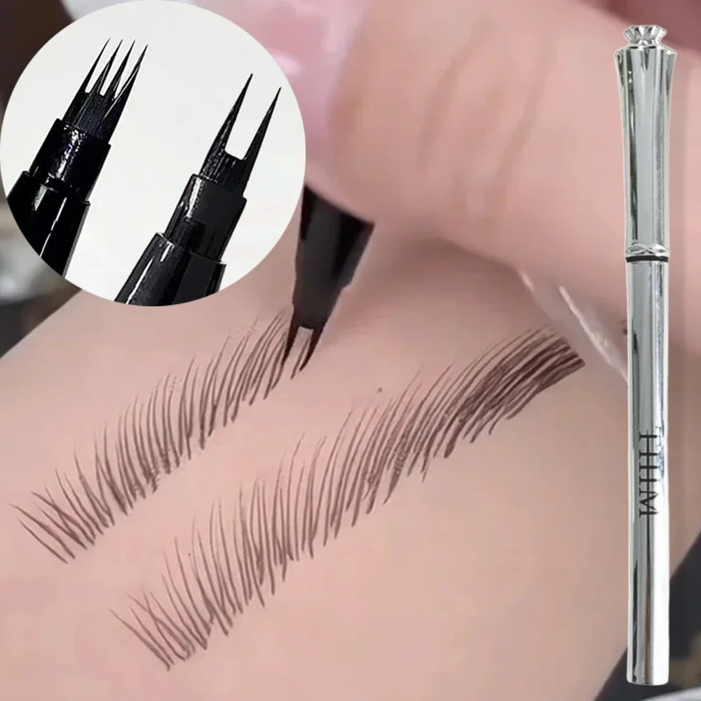 Waterproof Wild Eyebrow Pen 2/4 Separated Head Natural Brow Makeup Quick-Drying Creation of Ultra-Fine Lasting Liquid Eyebrow Zpaxo