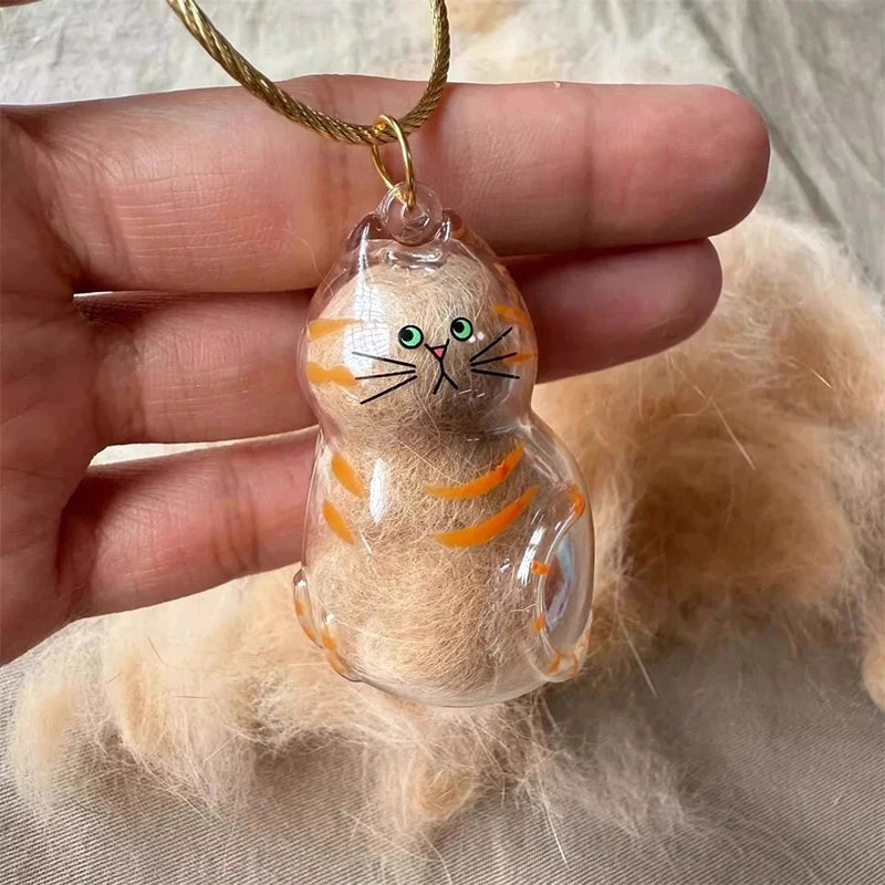 Memorial Keychain Cat Hair Storage Container Cute Cat Shaped Keyring Portable Handmade Key Chain DIY Keychains Accessories Zpaxo