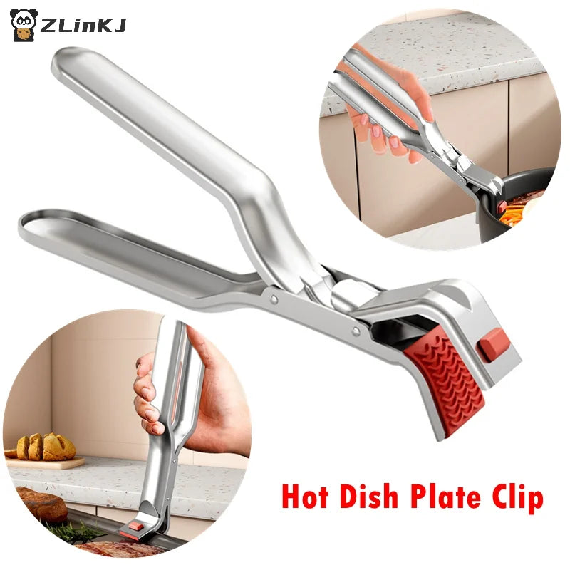 ▶1PCS Plate Clamp Stainless Steel Clamp Lifter Gripper Anti Scald Clip Kitchen Supplies Plate Bowl Dish Pot Holder Bowl Clamp Zpaxo