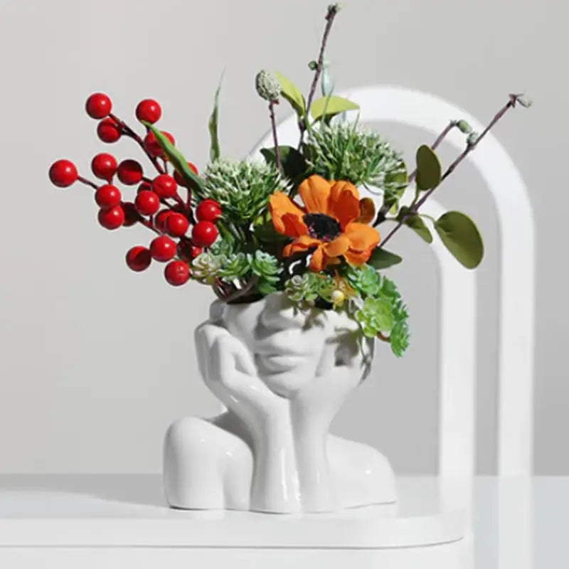 White Art Face Vase – Creative Desktop Ornament & Home Decor