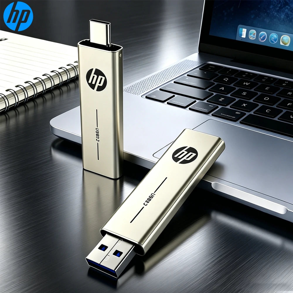 HP Metal USB 3.2 Flash Drive 2 in 1 Retractable Type-C OTG Pendrive 64GB 128GB 256GB for Computer Phone Zpaxo