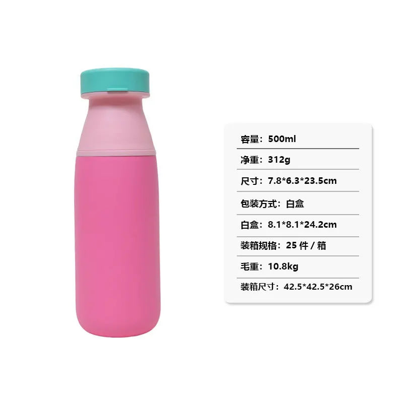 Cross-border New Dual-drinking Milk Tea Cup, 304 Stainless Steel Vacuum Insulated Cup, Detachable Handheld Children's Water Cup Zpaxo Rose red 17oz 500ml