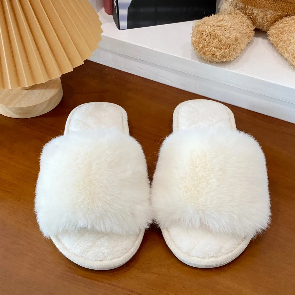 Casual Fluffy Slippers Women House Flat Warm Plush Designer Shoes