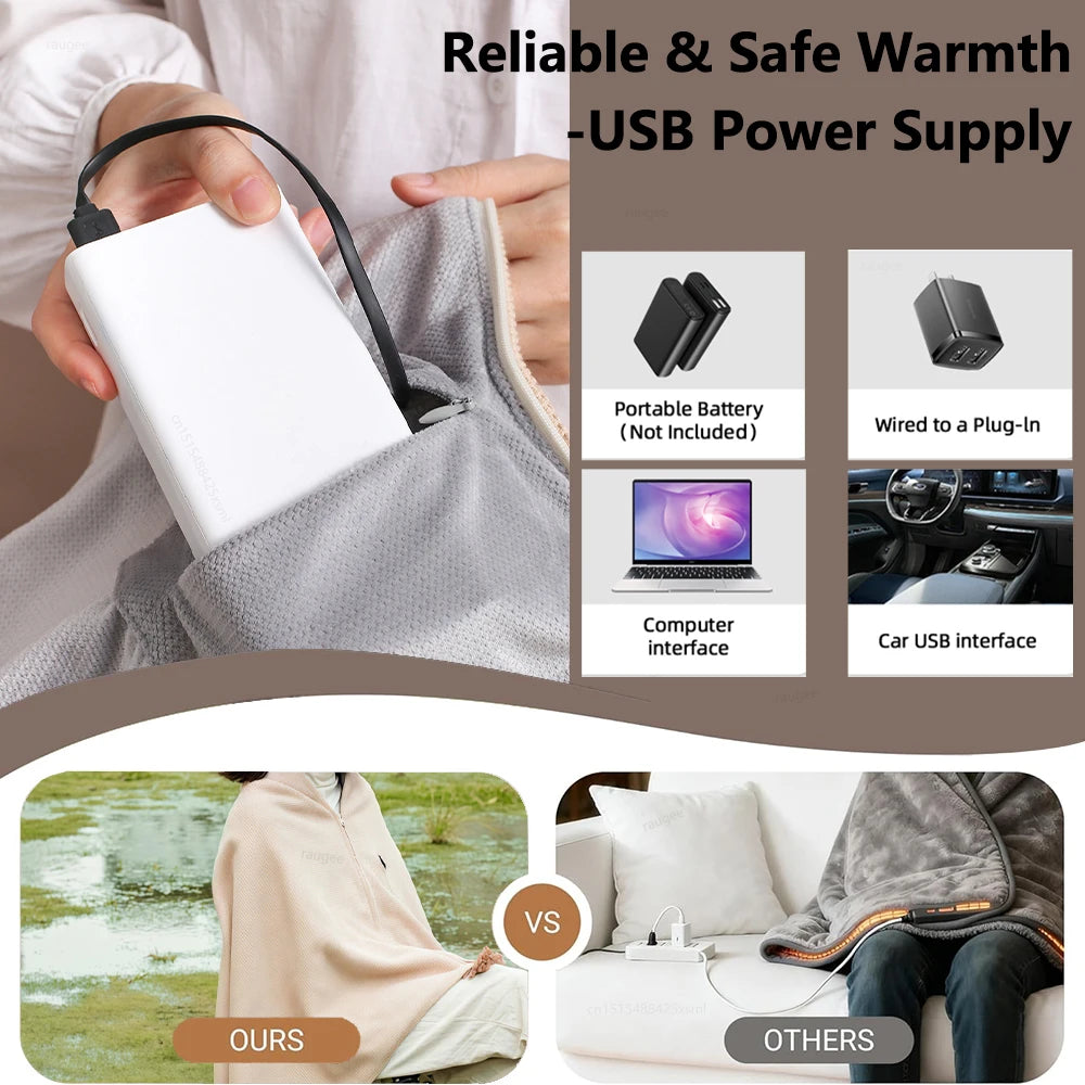 Heated Blanket USB Wearable Electric Portable Warmer Shoulder Heating