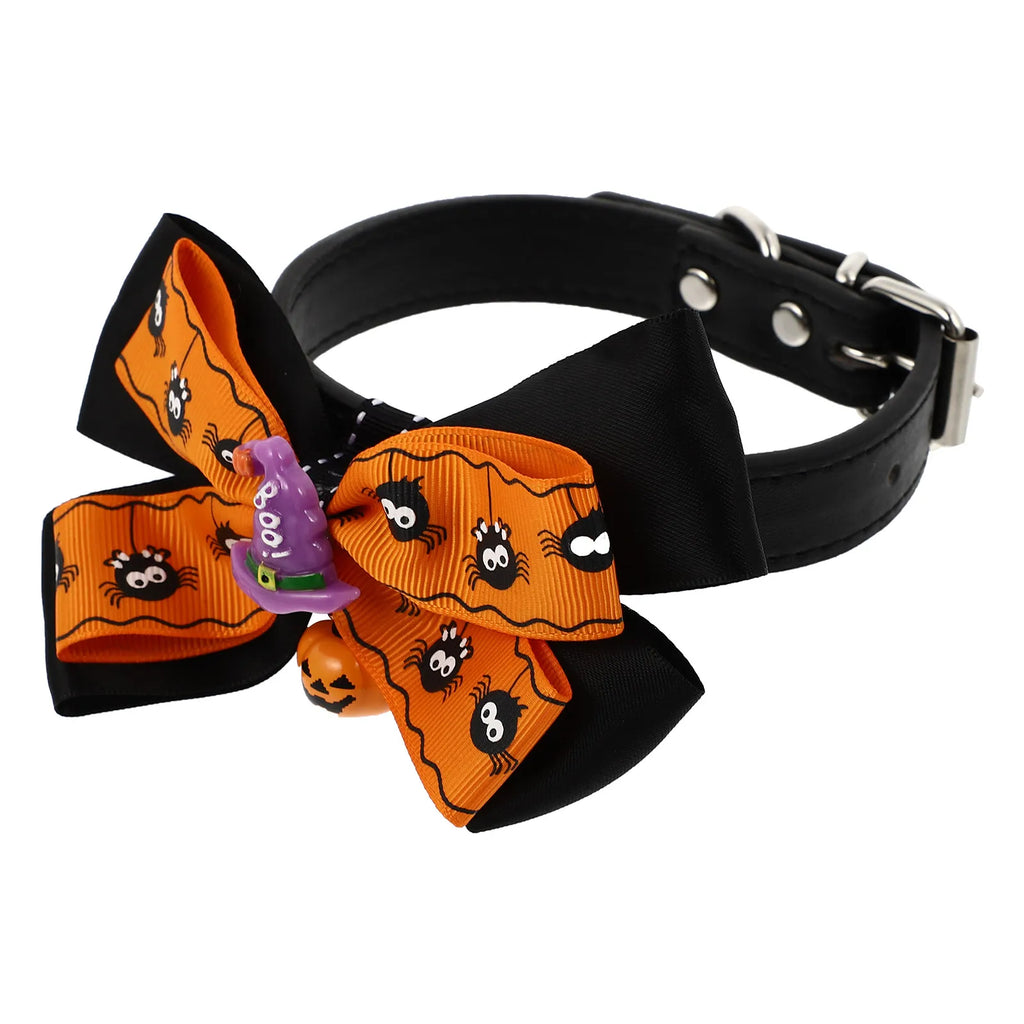 1Pcs Skin Friendly Lightweight Pet Collar with Bow Tie Bell Adjustable Neck Strap for Halloween Carnival Banquet Cat Dog Party