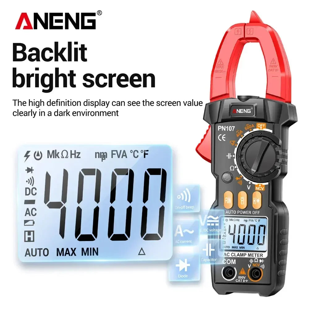 ANENG PN107 Aoto Digital Clamp Meter True RMS 4000 Count Electrical