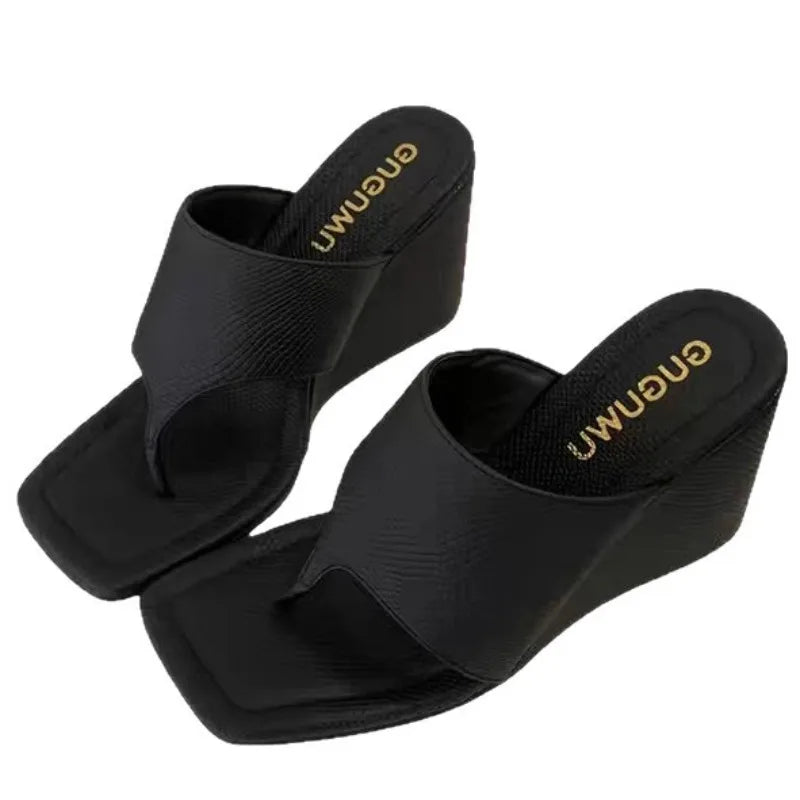 2025 Spring Autumn Slimming Slope Heel Korean Version Bare Toe Flip