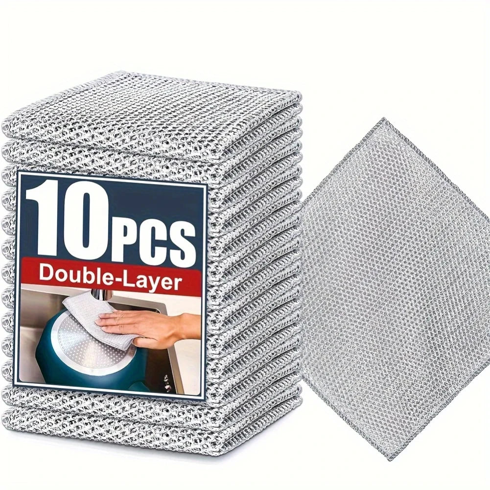 20-5pcs Thickened Steel Wire Cleaning Cloth Non-Scratch Double-layer Iron Microfiber Mesh Dishrag Washing Pot Rags Kitchen Towel Zpaxo