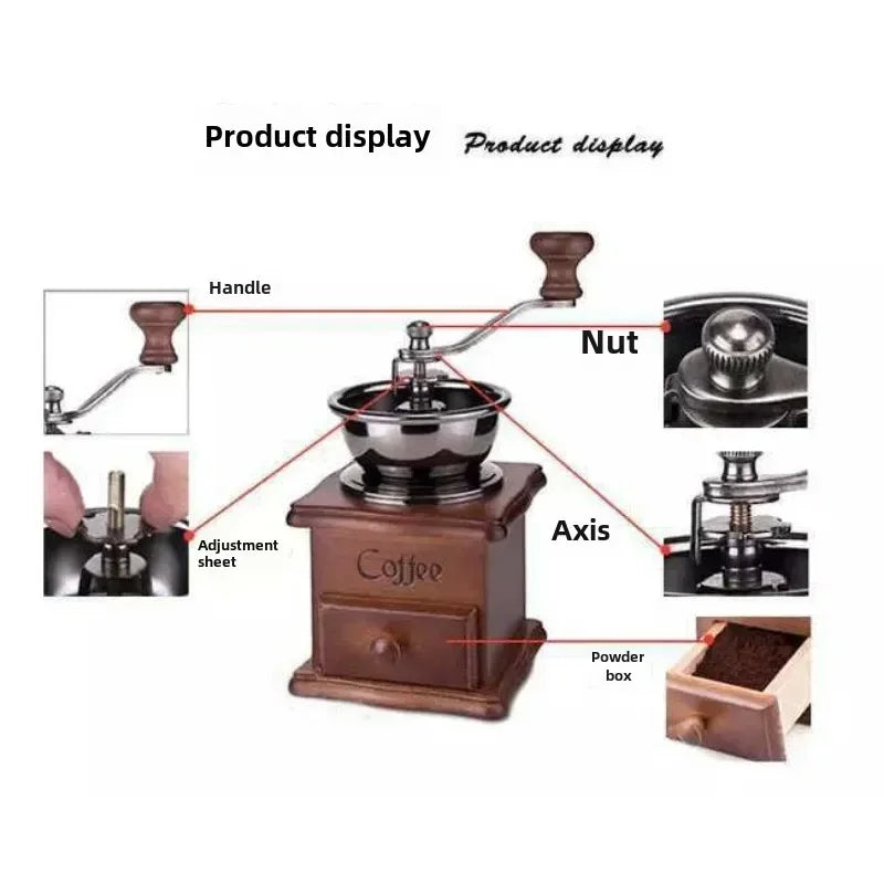 Vintage Wooden Manual Burr Coffee Grinder – Hand Crank Mill Manual Coffee Grinder Zpaxo